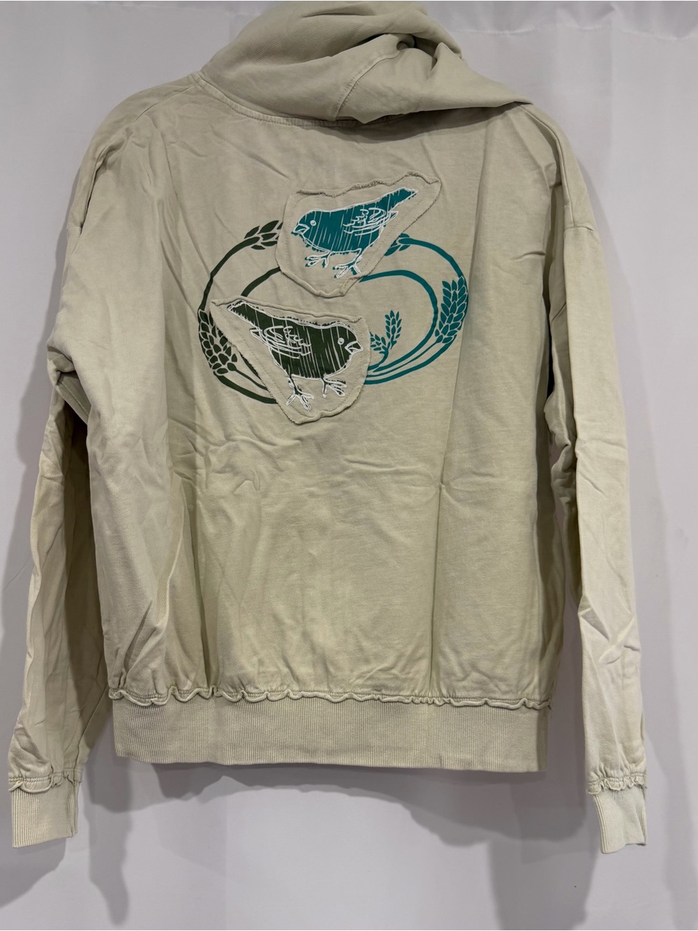 Easel  Cream Utility Jacket with Teal & Olive Bird Graphic NWT
